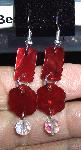 Red Shell & Crystal Drop Earrings