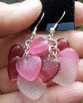 Sold  Pink Hearts Glass Earrings