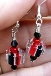 Red Black & White Furnace Glass Earrings