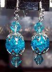 Swarovski Carribean Blue Crystal & Silver Ornament Earrings