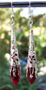 Red Crystal & Silver Torch Earrings
