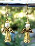 Freshwater Pearl & Gold Metal Angel Earrings